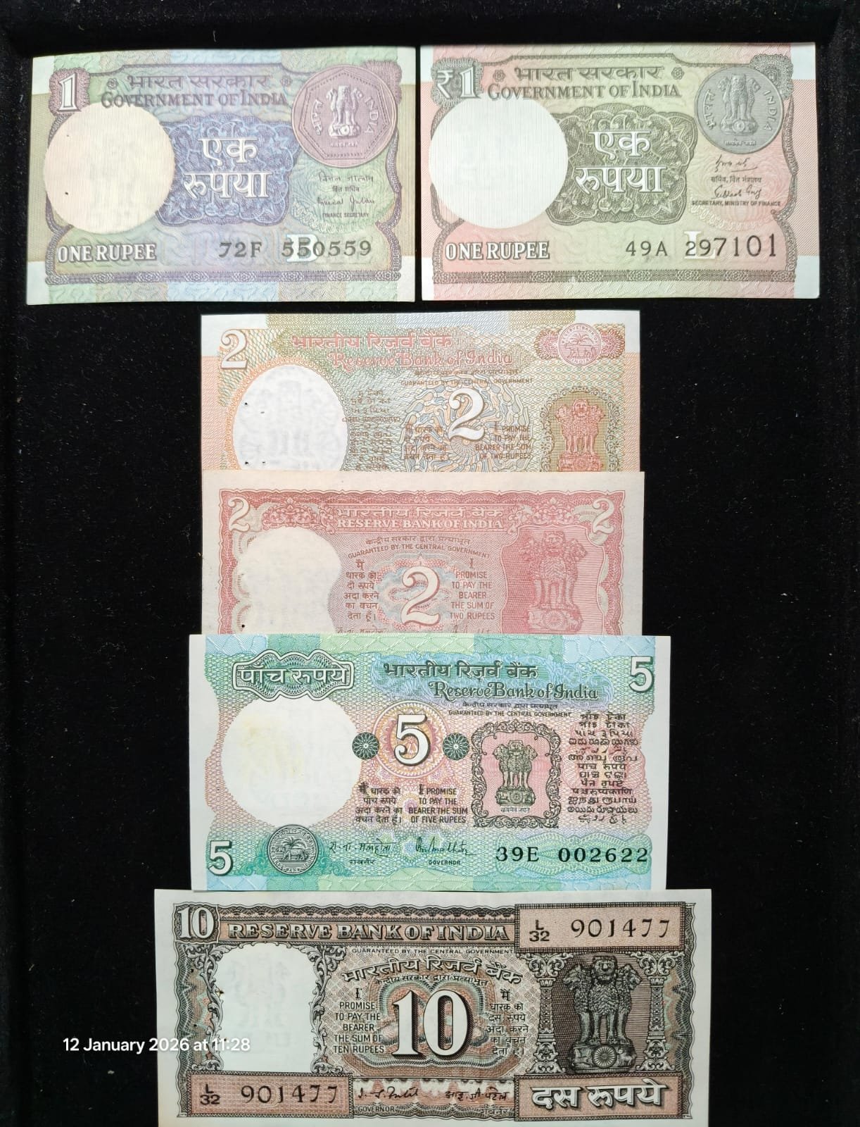 6 Indian Banknotes UNC Condition